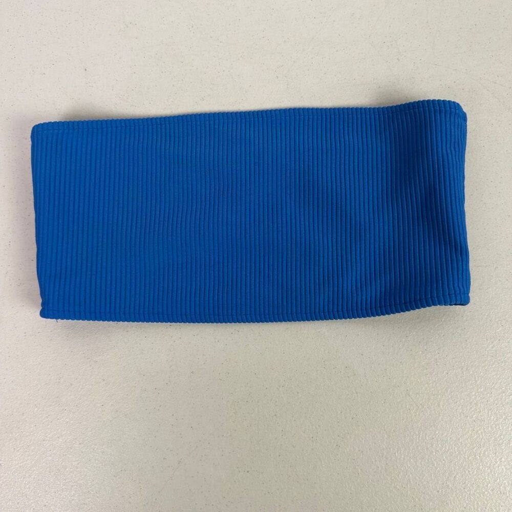 Frankies Bikinis XS Blue Bandeau Ribbed Bikini Top
